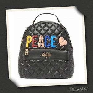 LOVE MOSCHINO Dark Blue Quilted Vegan Leather 'PEACE' Backpack